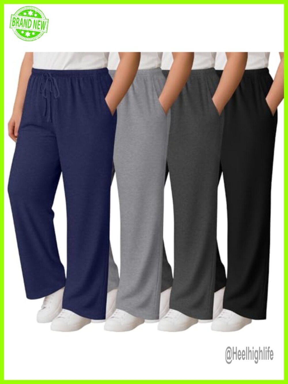 Plus Size Wide Leg Lounge Pants with Pockets, Yoga Pants